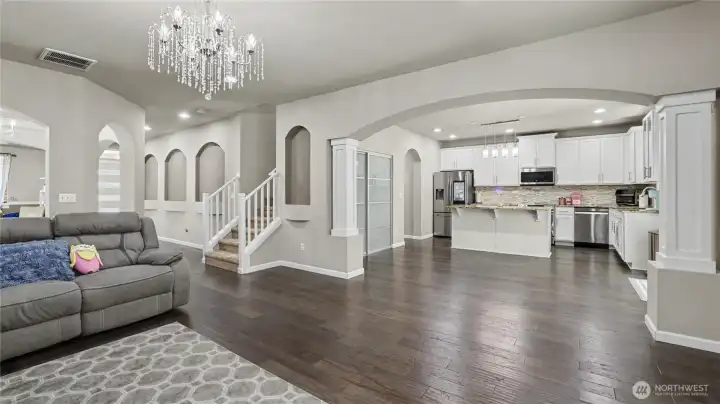 A seamless flow between kitchen and family room.