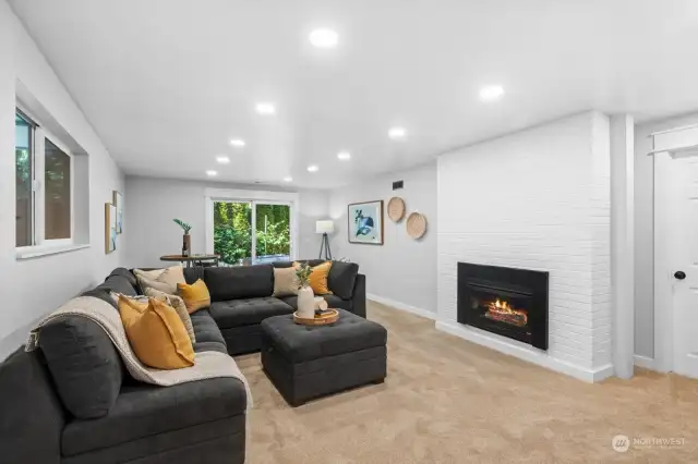 Lower level family room with fireplace.