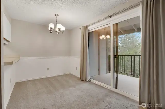 The dining room easily transition out to the deck.