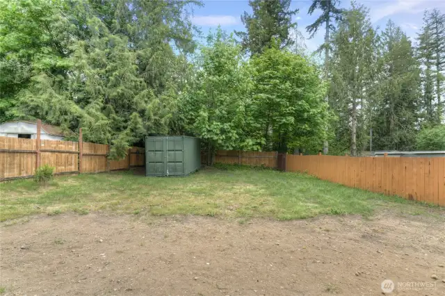 Gigantic backyard.  Storage container is in great condition and  stays with property.