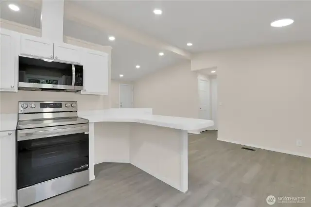 Breakfast bar in kitchen.