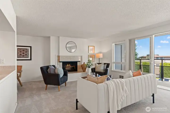 Living room with fireplace.