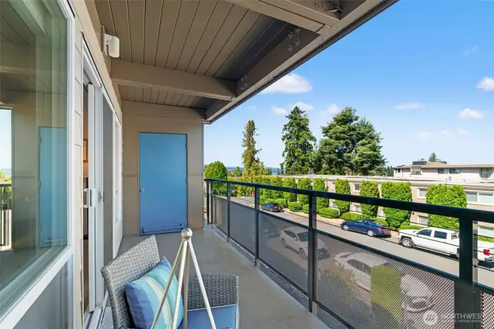 Spacious deck with additional storage.