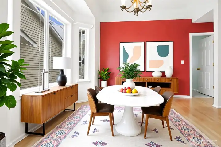 Up the stairs you'll find the dining room with refinished hardwood floors.