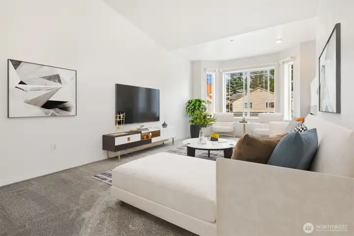Large living room with a gas fireplace.