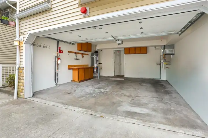 2 car garage with a new water heater and newer furnace.