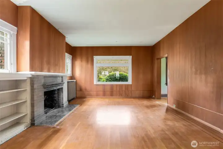 Formal living room with fireplace.