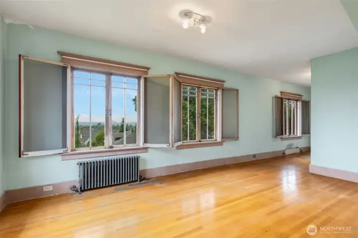 The primary bedroom is east facing