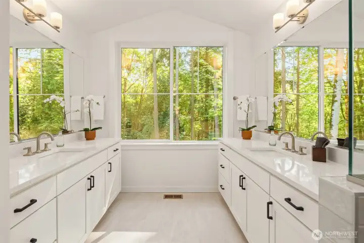 For illustration purposes only (not of actual home listed for sale). Gracious primary bath with spa-like features