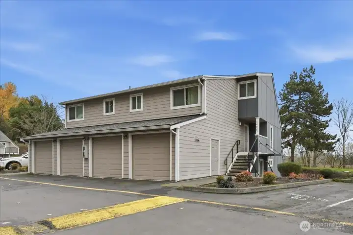 Single car garage with side door and extra storage