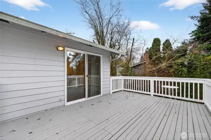 Large back deck with fresh paint