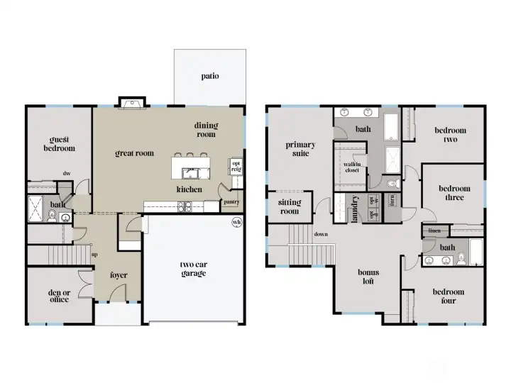 The Gilbert home layout at Gooden Hollow. All photos, renderings, site maps, and floorplans are for visualization purposes only. Plans, colors, building orientation, finishes, home outlook, and other details can and WILL vary.