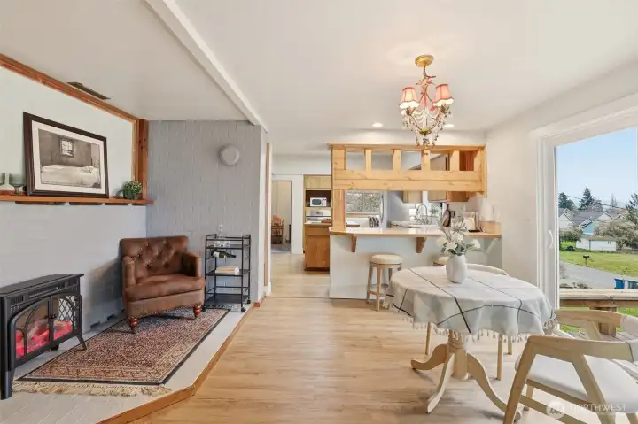 Eat-in kitchen with access to south-facing deck.