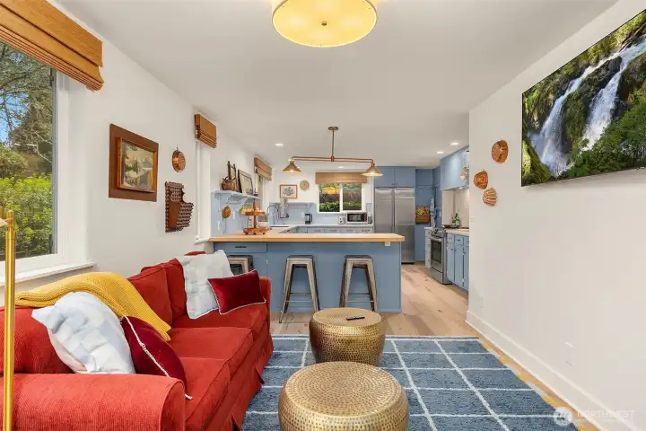 Family room adjacent to the kitchen