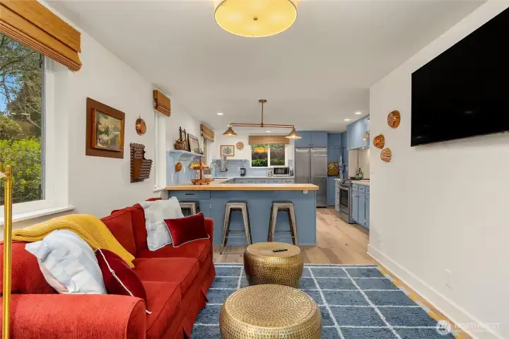 Family room adjacent to the kitchen