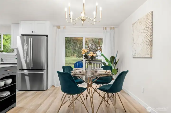 Dining space with updated lighting