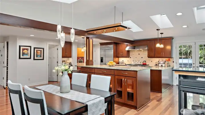 The light bridge over the island is another beautiful nod to the home’s Norsk design, bringing both form and function to the space. And with six skylights overhead, this kitchen is absolutely filled with natural light.