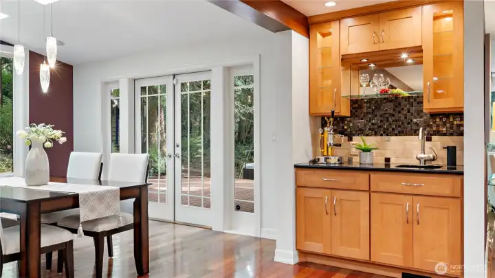 The maple cabinetry continues the Norsk interplay of contrasting natural materials, adding richness and refinement to the design. Whether this becomes your morning coffee bar or a polished wet bar for guests, it’s a space that’s as versatile as it is inviting.