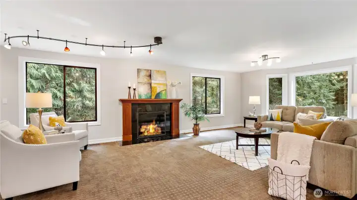 Not all fireplaces are created equal, and this “big flame” fireplace proves it with striking extra-tall flames and a glow that makes the space especially inviting, warm, and cozy.