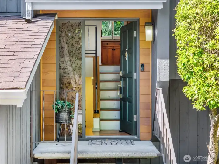 Entryway accented with cedar tongue-in-groove.