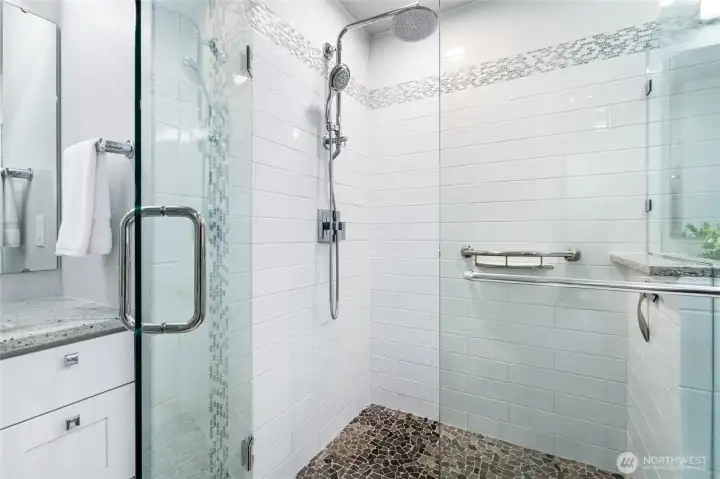 Extra large walk-in shower for two.