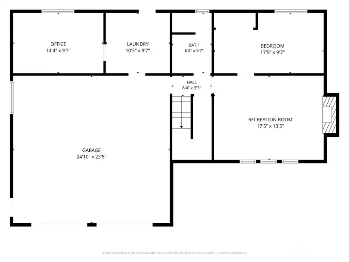 Lower level floor plan with room measurements.
