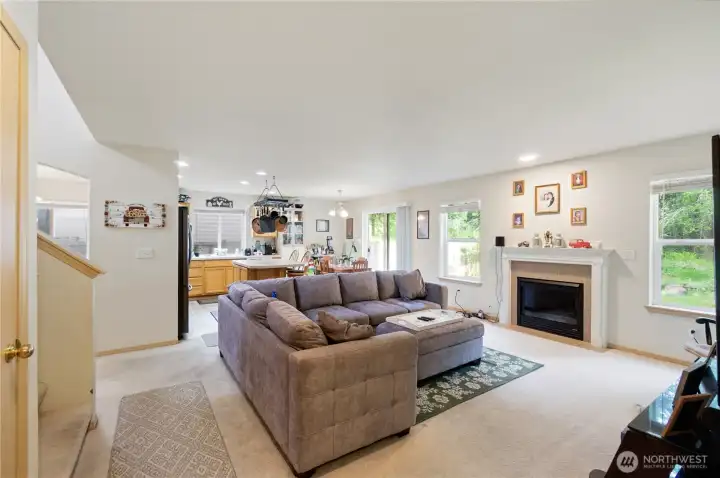 Open floor Living and kitchen with island eating space Open floor Living and kitchen with island eating space