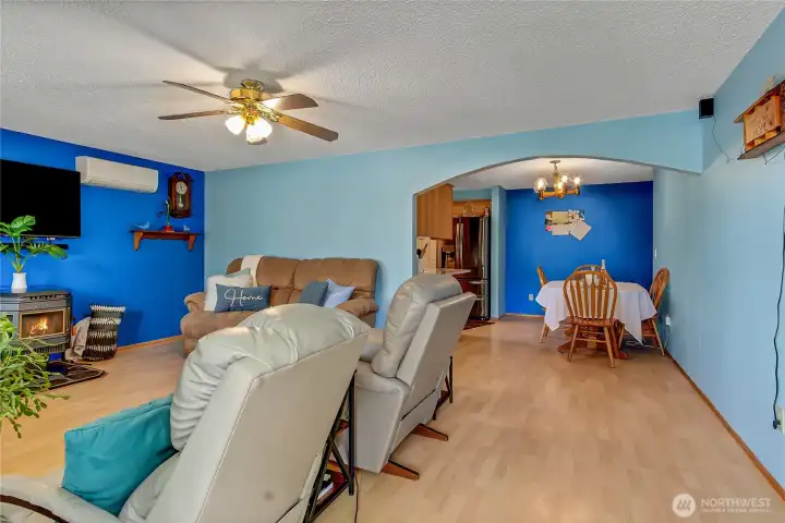 Living room open to dining room