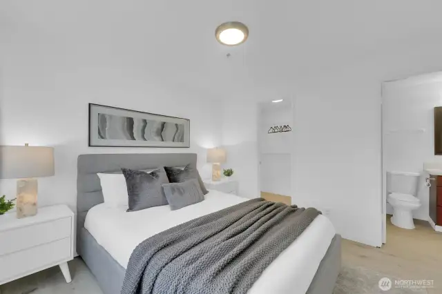 Spacious primary suite with a walk-in closet + continental bath access! Your own private sanctuary.