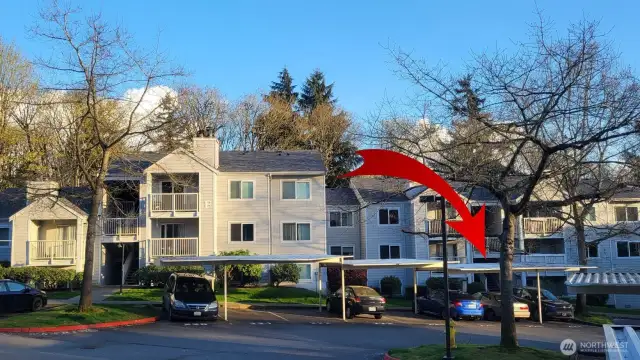 Use the far-right staircase to access the unit.