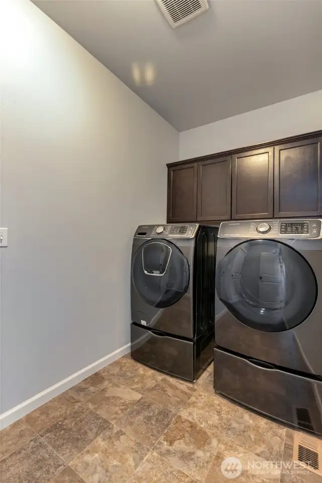 Washer and Dryer + the storage pedestal's stay with the home