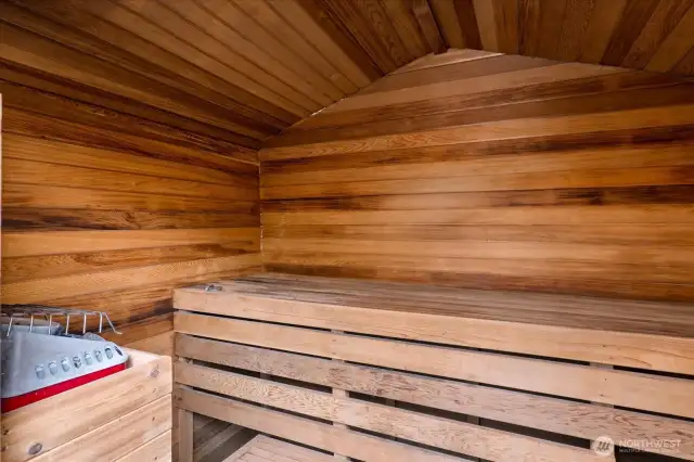 Post-swim relaxation starts in the private sauna