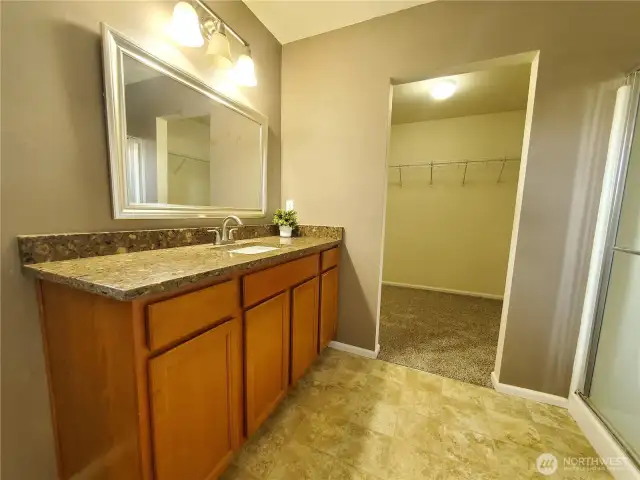 Main suite bathroom updated in 2020. Walk-in closet, shower and toilet.