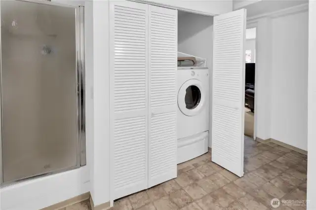 Laundry hook ups in  lower level bathroom.