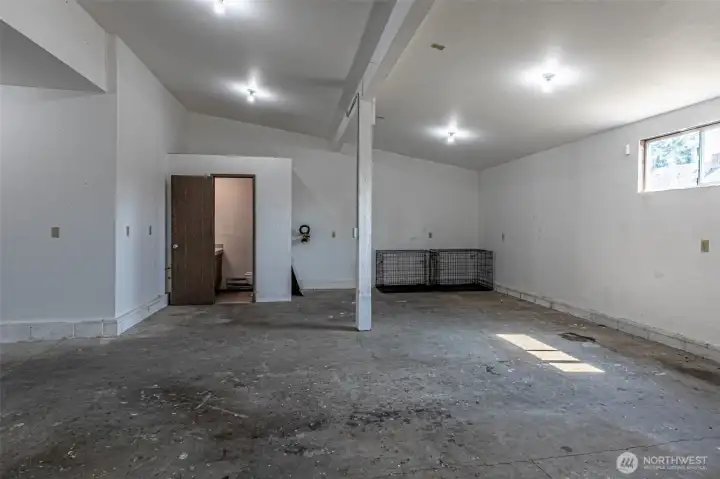Half bath in the shop, high ceilings are great.