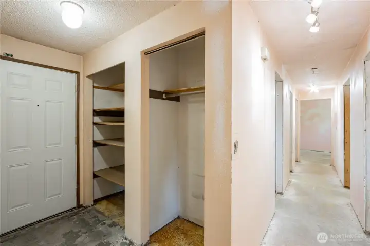 Entryway, hall, closet and storage.