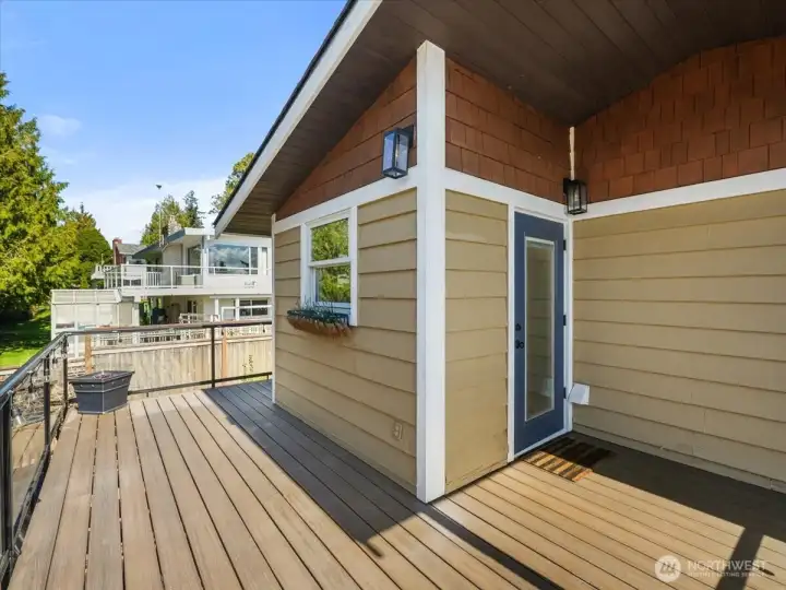 This view of the deck is from the kitchen access point.