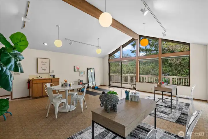 Floor to ceiling windows offer another gorgeous view of the surrounding gardens - an artistic inspiration!