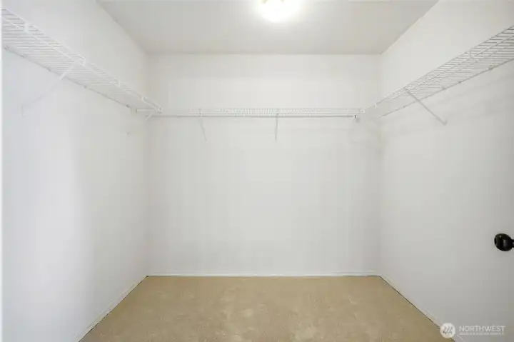 The expansive walk-in closet provides exceptional storage.