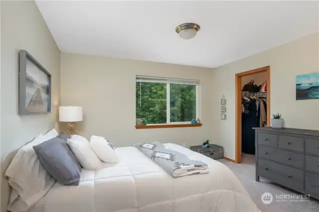2nd upstairs bedroom with lighted walk in closet and great views of the trees and surrounding hills!