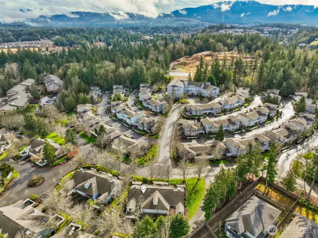 Aerial view of the home and surrounding community (home is marked).