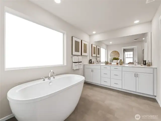 Soak away your worries in your free-standing tub. Pictures are for representational purposes only, colors and features may vary.