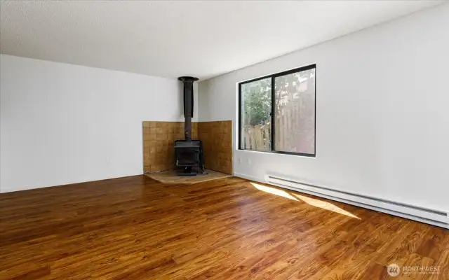 Living room w/ wood stove