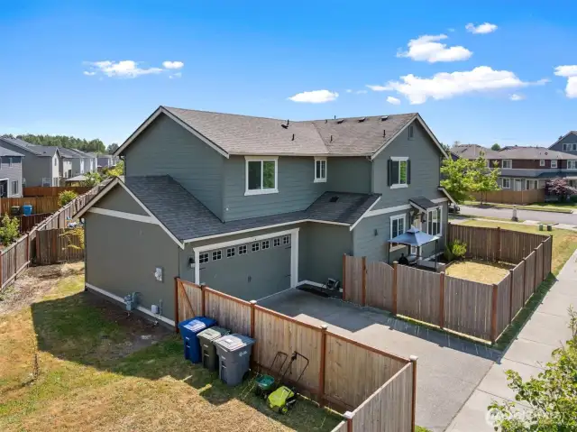 Side garage and backyard