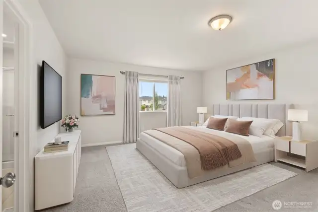(virtually staged primary bedroom)