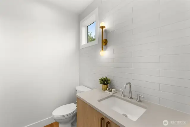 Main-level powder room offers convenience and comfort
