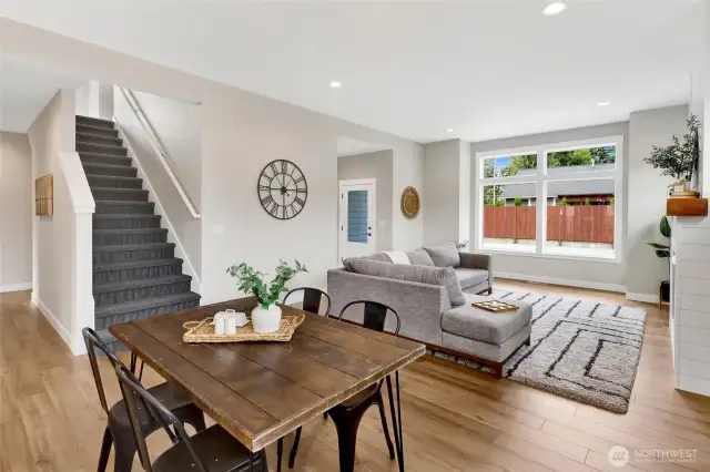 Upstairs offers a flex space, 2 beds, + a bath.