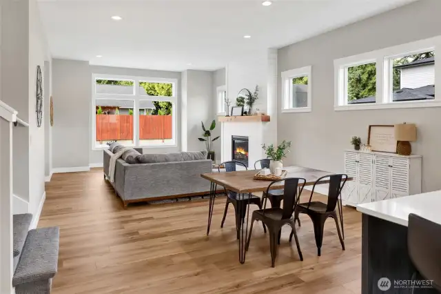The dining area can easily be expanded for additional guests.