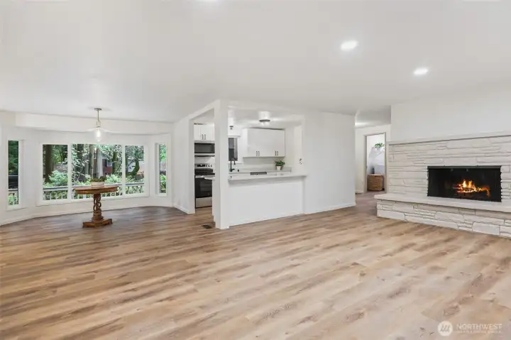 Open floor plan, space for a few bar stools at counter