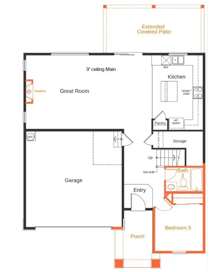 Level one floor plan w Extended Covered Patio Level one floor plan w Extended Covered Patio
